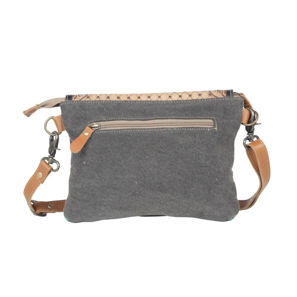 Myra Bag Handmade Meraki Hand Tooled Bag Upcycled Canvas & Cowhide Leather